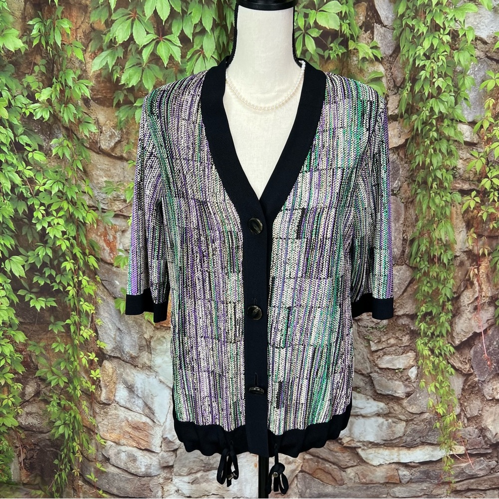 Misook Luxury Multicolor Button-Front Cardigan, S - image 2